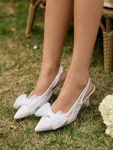CUCCOO HITCHD Fashionable New Lace Pointed Toe Wedding High Heels For Women - White - View 3