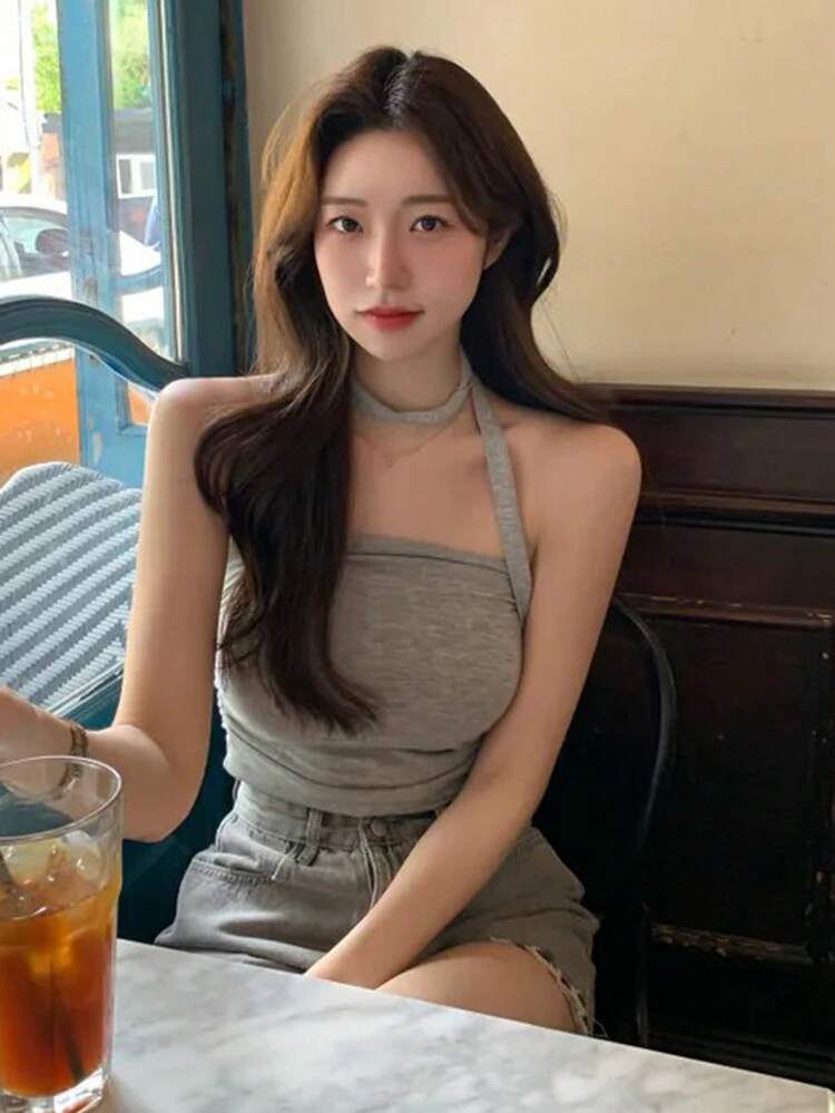 Women's Cropped Tube Top Camisole With Neck Tie