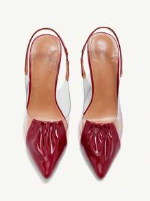 CUCCOO CHICEST 女士尖头透明 PVC 高跟凉鞋，优雅性感红色一脚蹬细高跟鞋，时尚舒适，适合办公室和日常穿着