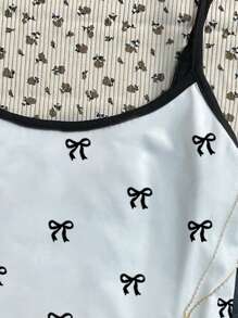 SHEIN 蝴蝶结印花，Tween 女童修身休闲运动背心基本款上衣 - 彩色 - 查看 4