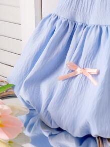 SHEIN Young Girl Blue Elegant Fashion Cute 3D Bow Fluffy Bubble Skirt, Versatile Stylish Puff Mini Skirt, Unique And Adorable Summer Wear