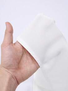 SOLERSUN 大码女式春夏纯色宽松后开衩系带短款度假衬衫、宽松上衣、度假上衣 - 白色 - 查看 8