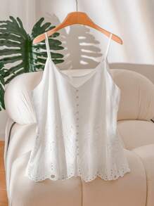 CosyJoli Áo ba lỗ thêu khoét rỗng cỡ lớn cho kỳ nghỉ hè - trắng - Xem 6