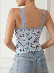 Comfortable Lace Patchwork Camisole For Women, Fashion Design - Medium Wash - View 2