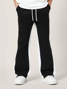 SUMWON Flare Joggers With White Side Panel Athletic Pants Retro Style Streetwear Training Performance Bottoms Winter Season Youth Sports Casual Sweatpants - Black - View 3