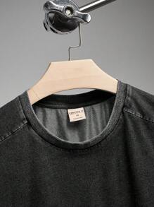 SHEIN Forever 21 Men's Casual Snowflake Craft Loose Stitching Black T-Shirt/Summer Vest Top/Street Wear/Loose/Y2k Clothing - Black - View 5