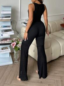 Lace Patchwork Camisole & Romper Women Pajama Set - Black - View 2