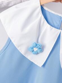 Tween Mädchen Lässig Süß Frühling Tween Mädchen Hellblau Geeignet für Ausflüge Reisen Polokragen Floral Dekor Rüschensaum Kleid - Blau - Übersicht 5