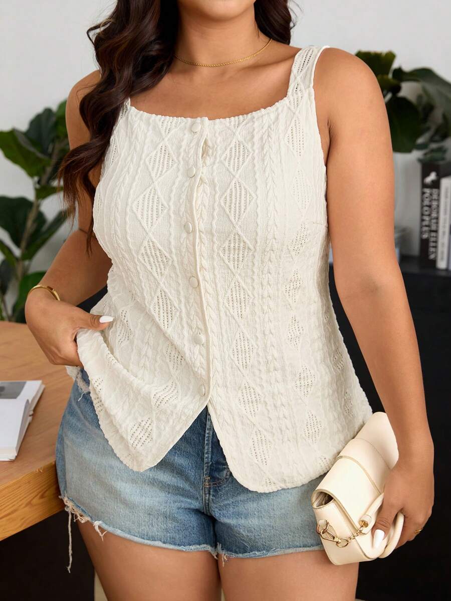 SHEIN Frenchy Plus Size Casual Sleeveless Textured Fabric Open Front Vest