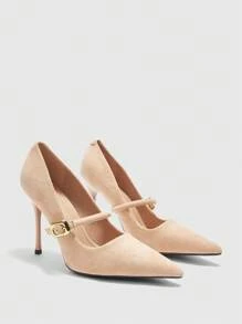 CUCCOO BIZCHIC Women's Fashion Elegant Simple Solid Color Pointed Toe Backless High Heel Pumps - Apricot - View 6