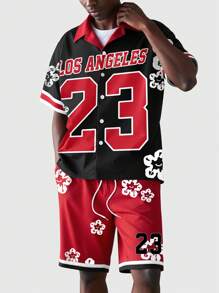 ROMWE MEN Prep 2pcs Men's Jersey Summer Holiday Style Shirt Set