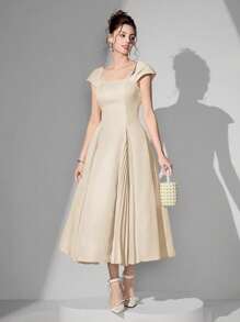 Poshira 女士正式礼服裙（重装饰）女士连衣裙女士西式连衣裙女士复活节连衣裙女士迷你连衣裙女士长袖连衣裙，毕业礼物毕业礼服，女士时尚礼服长裙，串珠设计，亮片，吊带女士夏季连衣裙，派对礼服，舞会礼服 - 杏色 - 查看 6