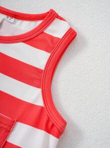 GARFIELD | SHEIN Conjunto de 2 piezas de Top de tirantes estampada con baloncesto y shorts deportivos estampados con baloncesto, estilo deportivo casual para niño, para primavera/verano - Naranja Coral - Ver 3