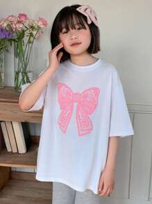 DAZY Áo thun tay ngắn cổ tròn in hình bướm cho bé gái tuổi mới lớn, Xuân/Hè, Quần áo cho bé gái tuổi mới lớn, Quần áo trở lại trường - trắng - Xem 4