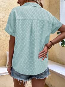 EMERY ROSE 波点印花度假休闲风 - 现代休闲衬衫 - 薄荷藍 - 查看 2