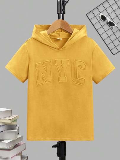 SHEIN Tween Boy 休闲舒适纯色压花针织 T 恤