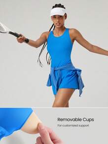 GLOWMODE FeatherFit™-Air Peekaboo 镂空口袋多功能运动连衣裙，内置短裤，轻度支撑，低冲击瑜伽，日常夏季速干，吸湿排汗 - Blue Power - 查看 3