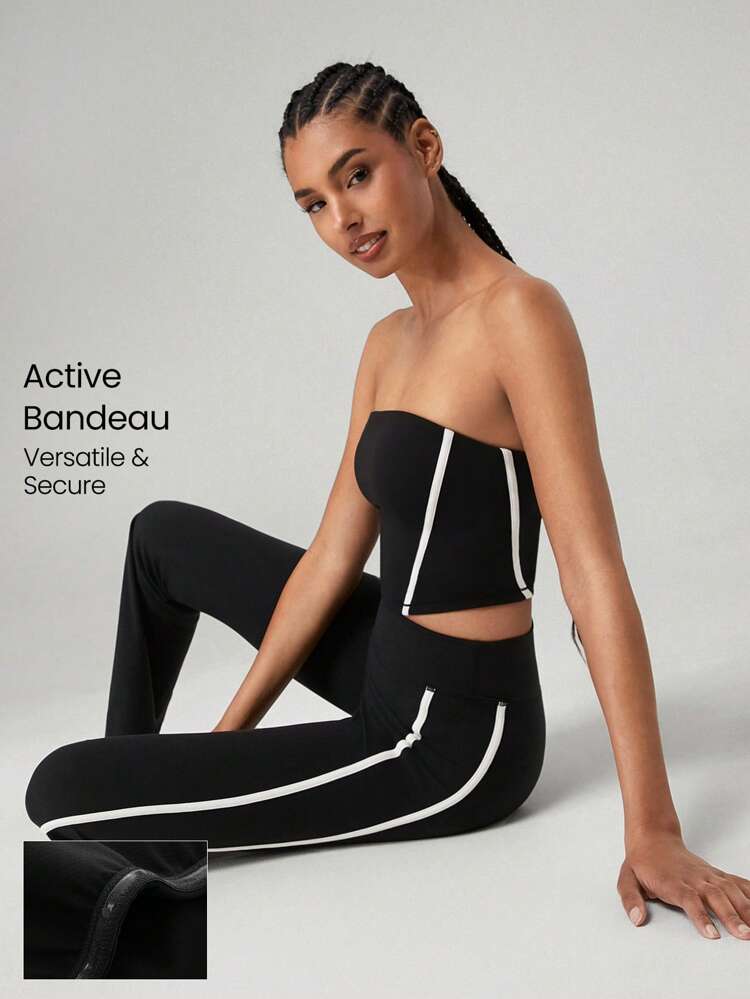 FeatherFit™-Sculpt Contrast Strip Corset Anti-Slip Cropped Tank Tube Top Low Impact Yoga Pilates Daily Casual Wear Removable Cups