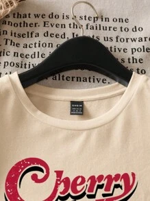 Attitoon 休闲樱桃印花圆领修身大码女式短袖 T 恤，适合夏季套头衫