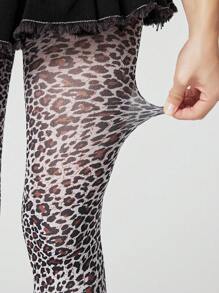 ROMWE Goth 1 Pair Dark Leopard Print Tights, Fashionable And Versatile For All Seasons - Multicolor - View 1
