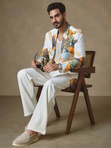 Manfinity VCAY Men's Tailored Fit Casual Blazer, Suitable For Everyday Wear, Outdoor, Home, Dating, Beach Oversized Floral Print Blazer, Spring Summer Vacation, Casual Summer Spring Vacation, Men's Single-Breasted Casual Suit, Men's Evening Dress Suit, Business