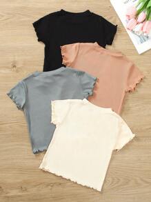 SHEIN Elladie kids 4pcs/Set Girls' Casual Solid Color Short Sleeve T-Shirt, Summer Summer Holiday - Multicolor - View 2