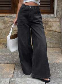Distressed Wash West Cowboy Fade Wide Leg Loose Jeans, Casual Women Summer Denim Pants - Grey - View 5