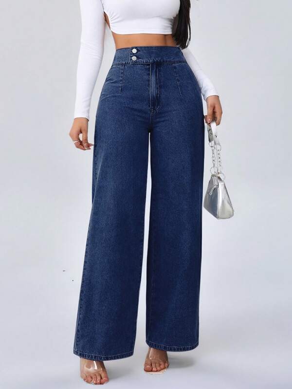 SHEIN Tall Women's Jeans High Waist Casual Loose Wide Leg Trousers Blue Style Straight Pants Tall Women's Jeans