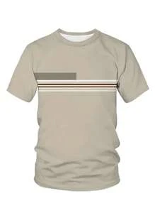 Manfinity Homme Camiseta de manga corta de cuello redondo con estampado de rayas para hombres de talla grande en verano