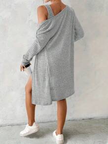 EMERY ROSE 1 Set Women Sexy Blue Two Pieces Dress, Autumn/Winter