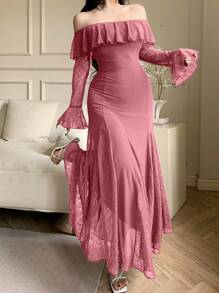 DAZY Women's Sexy Wrap Midi Dress, Spring/Summer Elegant,Ruffle - Dusty Pink - View 2