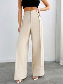 EURMUSE Tailored High-Waisted Wide-Leg Suit Pants With Elastic Back – Sophisticated Style In Light Beige - Beige - View 3