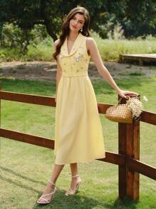 Vintamour Vintage Elegant Women's Dress With Pockets Embroidered Belt Summer Outfits For Women Summer Dresses For Women Easter Dress Women Spring Outfits For Women Summer Clothes Vacation Outfits Women Wedding Guest Dress Women Spring Dresses For Women Dresses For Women Summer Sun Dresses For Women Dresses For Women Elegant Vacation Outfits Woman Birthday Dresses For Women Vacation Dress Floral Dress Women Yellow Dresses For Women Casual,Butter Yellow,Bohemia - Yellow - View 7