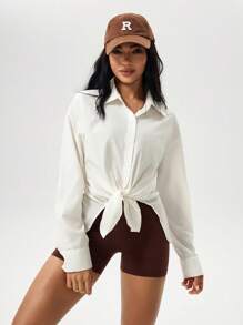 SHEIN Unity Women Long Sleeve Loose Fit Sunscreen Shirt, Athletic Top - Apricot - View 3