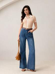 BizChic Áo dệt kim tay ngắn cài cúc, cổ bẻ, kẻ sọc dành cho nữ, kiểu dáng hiện đại, thanh lịch, phù hợp cho công sở, đi làm hàng ngày, phong cách retro thập niên 90, Giáng sinh và Năm mới, lãng mạn, dự tiệc Valentine, đi biển, lễ tốt nghiệp, lễ hội, kỳ nghỉ, phong cách giản dị tối giản, thích hợp cho khách dự đám cưới, chủ nhà, hẹn hò, tiệc tùng, hòa nhạc, bữa sáng muộn, sân bay, nhiều dịp khác nhau. - trái cam - Xem 7