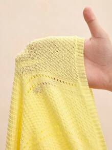 BY FELIZIA Light Yellow Solid Color Knitted V-Neck Flared Long-Sleeved Jumpsuit, Butter Yellow Holiday Elegant Casual Jumpsuits For Women