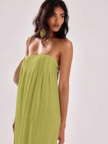 MUSERA Đầm maxi xếp ly dáng rộng, kiểu quây ngực, thích hợp cho kỳ nghỉ hè, lễ tốt nghiệp, dạ hội, dự tiệc cưới ở Ibiza, đi biển, mùa thu, buổi tối hẹn hò, thanh lịch, đầm dài mùa thu. - Màu xanh Ô liu - Xem 4