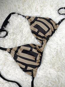 Slaydiva Plus Size Rhinestone Embellished Sexy Party Bikini Top For Summer Beach Vacation - Khaki - View 5