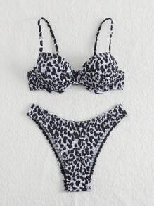 Swim Vcay Beach Halter Tankini 2 Pieces Swimwear Set, Random Print For Summer Beach Vacation - Black and White - View 7