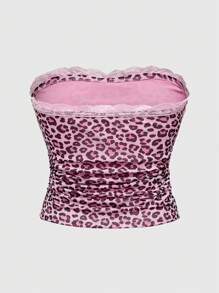 ROMWE J-Fashion Bộ áo yếm và quần short họa tiết da báo Harajuku Y2K 2 món, cỡ lớn dành cho nữ - Hồng - Xem 8