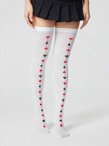 ROMWE Goth 1 par de medias por encima de la rodilla para mujer a lunares negros y rojos, para todas las temporadas
