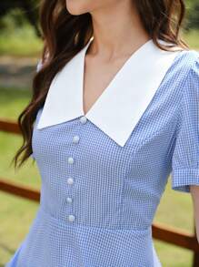 Vintamour 复古优雅女式格子纽扣休闲连衣裙度假茶会太阳裙女士夏季服装女士夏季连衣裙女士复活节连衣裙女士春季服装夏季服装女士度假服装婚礼宾客连衣裙女士春季连衣裙女士连衣裙夏季太阳裙女士连衣裙女士优雅度假服装女士生日连衣裙蓝色连衣裙度假连衣裙复活节服装女士 - 藍白色 - 查看 1