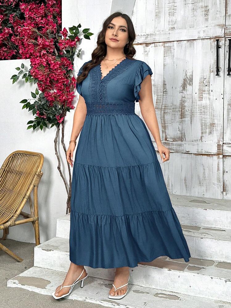 SHEIN ワンピース5.6 SHEIN Privé Vestido Longo Solto de Linha A com Decote em V, Manga