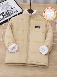 SHEIN Leap Crew Tween 男童休闲保暖衬垫外套，厚绗缝防风立领夹克，冬季 - 黑色 - 查看 4