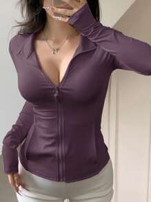 DAZY Women's Casual Solid Zipper Front Jacket, Spring,Fall Women Clothes Women Coats - Dusty Purple - View 1