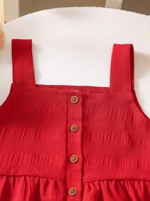 SHEIN Genkimix Kids 2pcs/Set Young Girl Casual Textured Fabric Camisole And Wide Leg Pants Set - Red - View 3