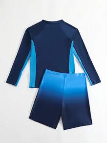 Teen Boy Solid Round Neck Long Sleeve Swimsuit, Minimalist & Fashionable, Suitable For Summer - Multicolor - View 3