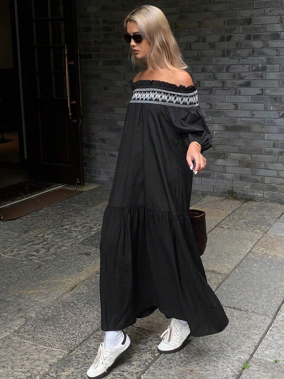Casual Vacation Dress, Off Shoulder Wide Neck Loose Women Summer Long Dress Maxi Dress Boho