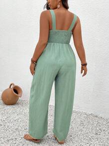 SHEIN Clasi Plus Size Solid Color Simple Fashion Sleeveless Jumpsuit, Suitable For Summer - Green - View 2