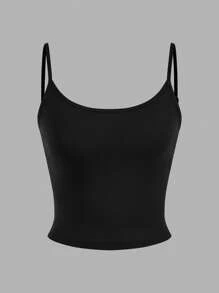 SHEIN EZwear 4 件套女士黑色短款无袖吊带背心，夏季休闲装 - 黑色 - 查看 12